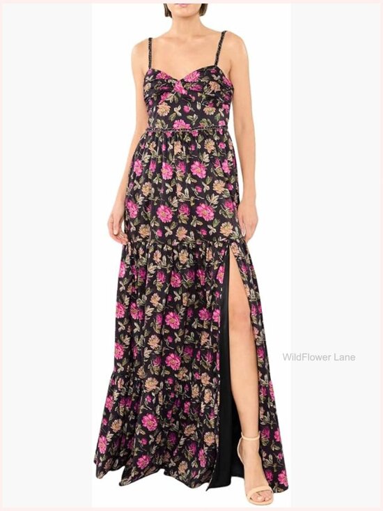 Dresses & Skirts - Formal Floral Gown with Embellished Trim - Floor Length